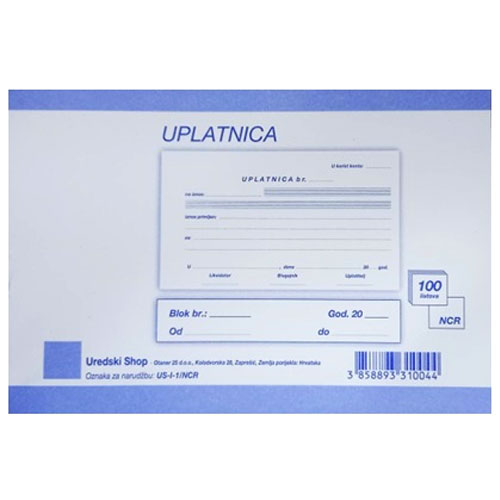 US-I-1/NCR Uplatnica A6 100 lista svi listovi NCR